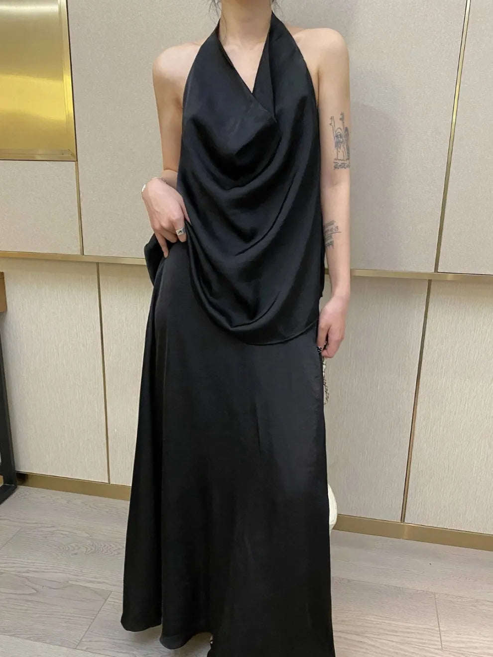 Swing Collar Bare Back Top & Skirt Set